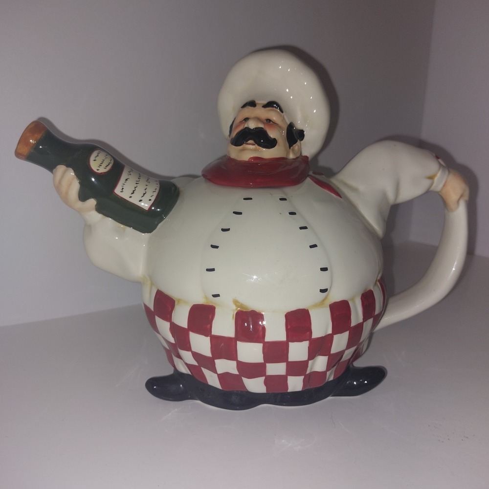 Vintage Italian Fat Chef‎ Ceramic Teapot Hand Painted Whimsical 10"